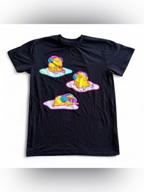 Black Tee with Neon Yellow Gudetama Trio Graphic